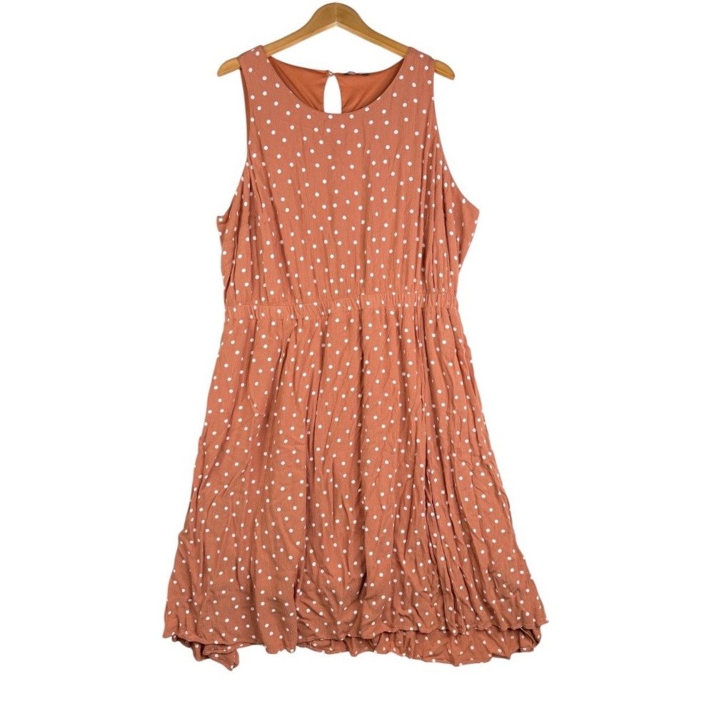 Lane Bryant Sleeveless Cutout-Back Fit & Flare Dress Sz 22 Orange Polka Dot